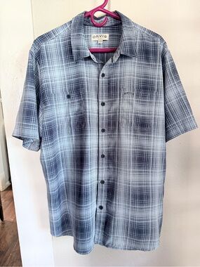 Orvis Blue Plaid Short Sleeve Button Down Men XL